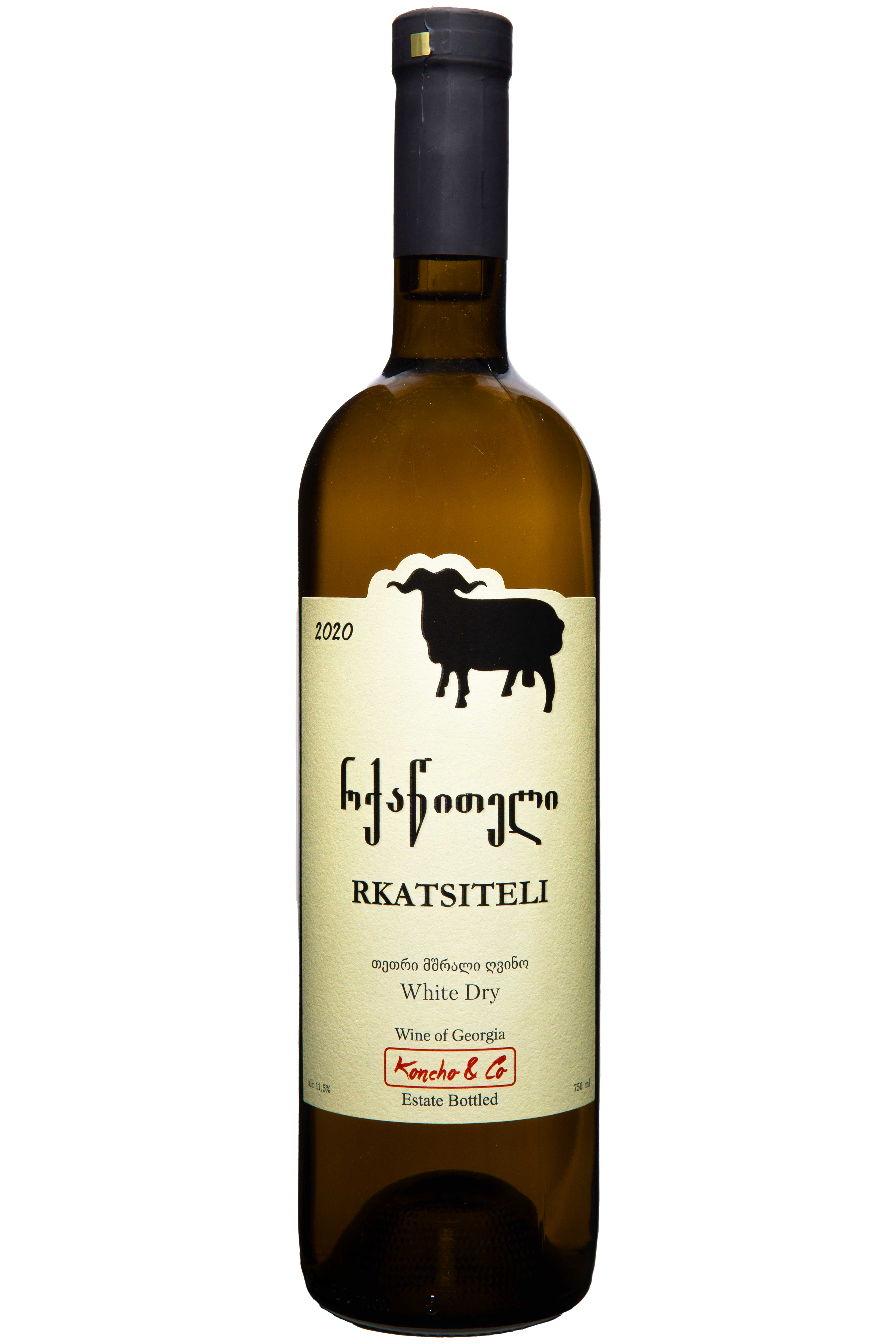 Flasche von Koncho & Co. Rkatsiteli 2021, knackig und aromatisch, traditioneller georgischer trockener Weißwein