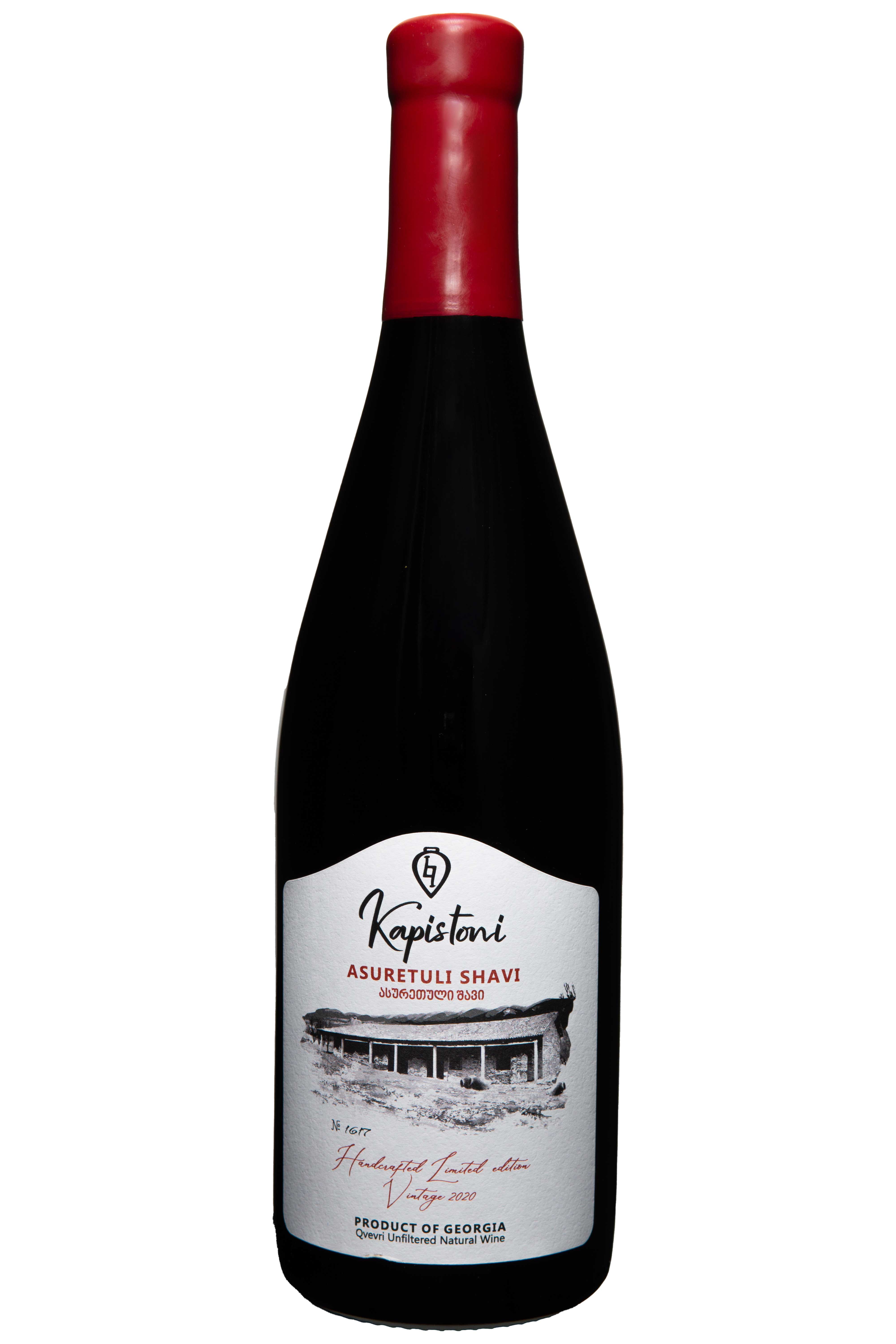 Flasche Kapistoni Asuretuli Shavi, georgischer Rotwein, intensive rubinrote Farbe, ausgewogene Tannine, Jahrgang 2021